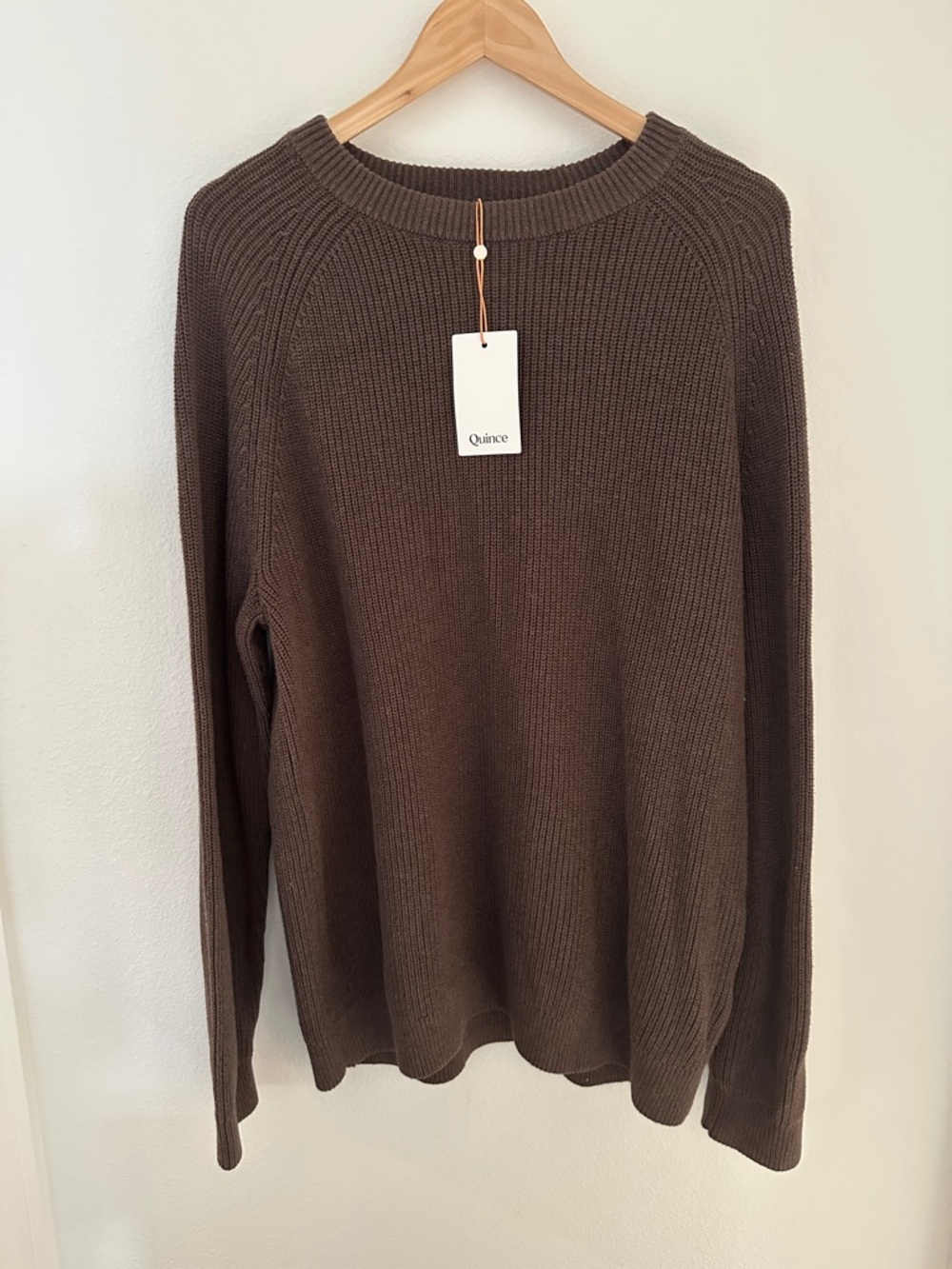 Quince 100% Organic Cotton Heather Brown Ribbed Stitch Crewneck Sweater Men’s